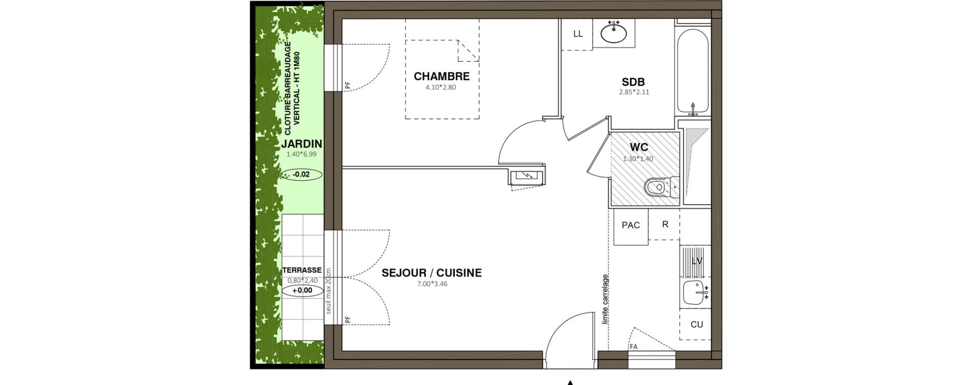 Appartement T2 de 42,20 m2 &agrave; Ach&egrave;res Le ch&ecirc;ne feuillu