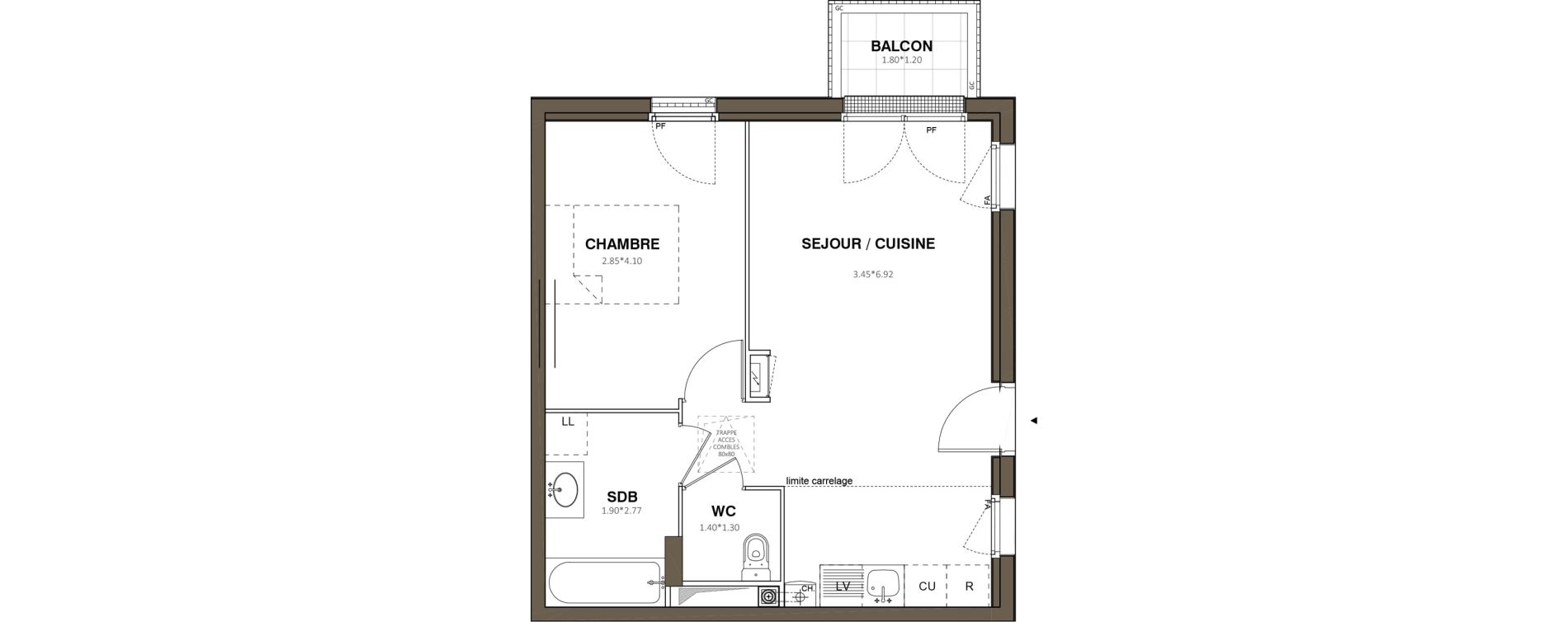 Appartement T2 de 42,36 m2 &agrave; Ach&egrave;res Le ch&ecirc;ne feuillu