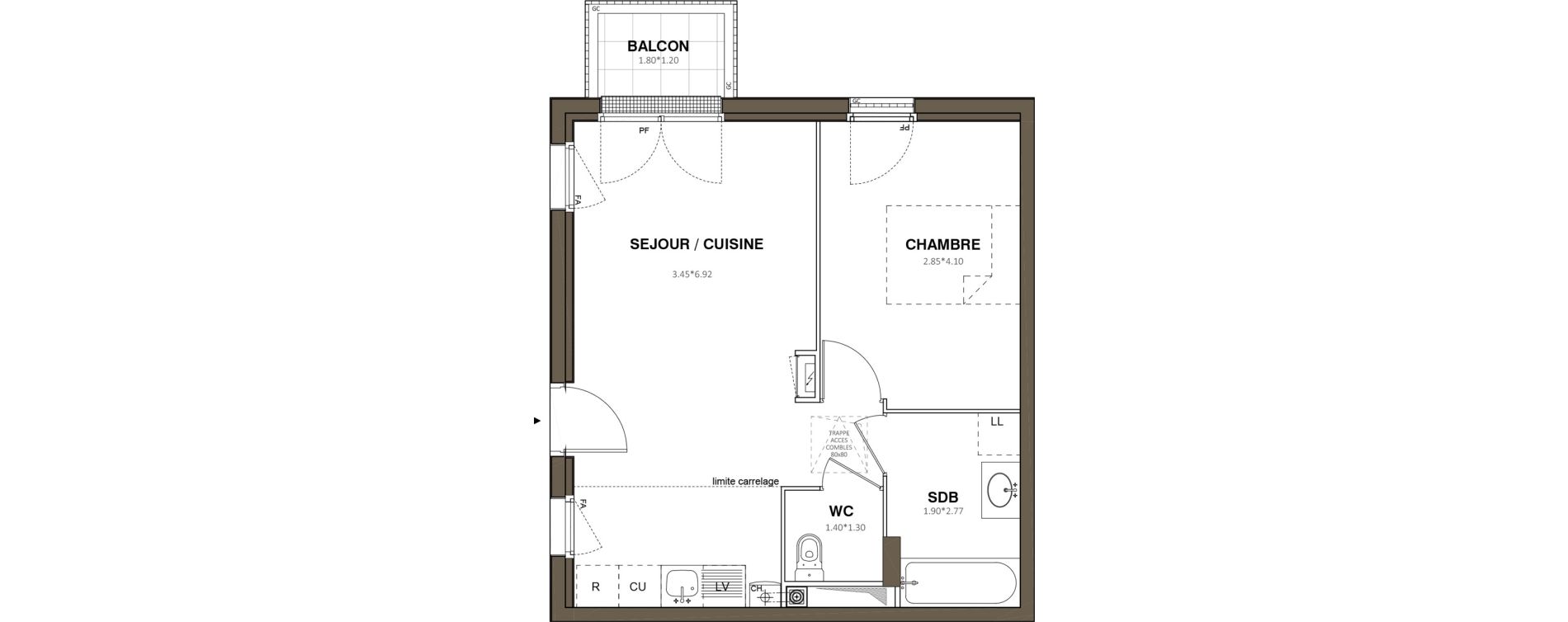 Appartement T2 de 42,37 m2 &agrave; Ach&egrave;res Le ch&ecirc;ne feuillu