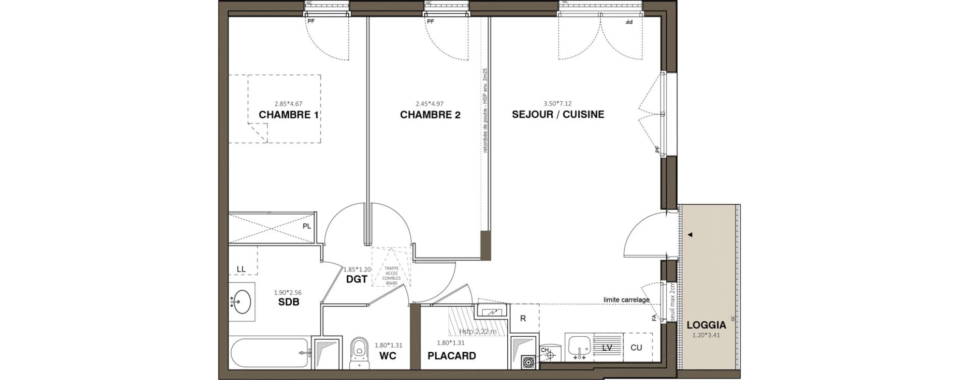 Appartement T3 de 61,76 m2 &agrave; Ach&egrave;res Le ch&ecirc;ne feuillu