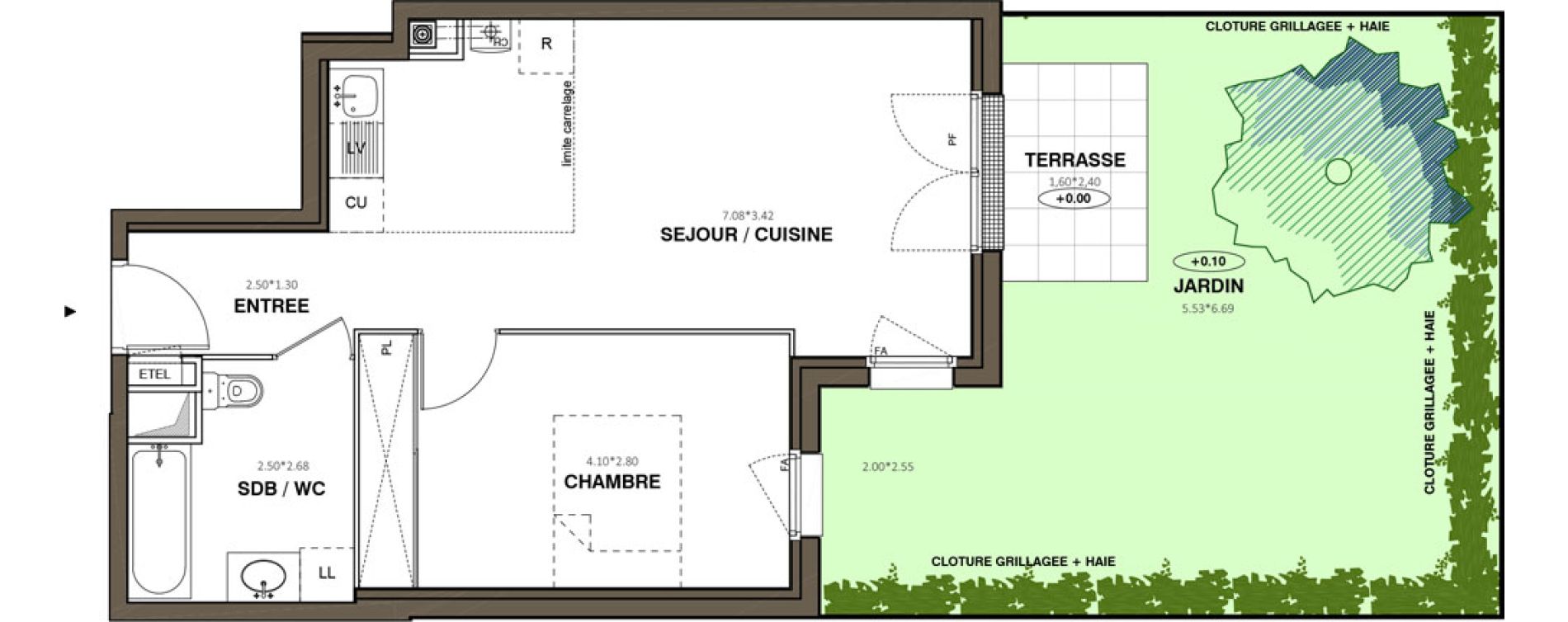 Appartement T2 de 46,44 m2 &agrave; Ach&egrave;res Le ch&ecirc;ne feuillu