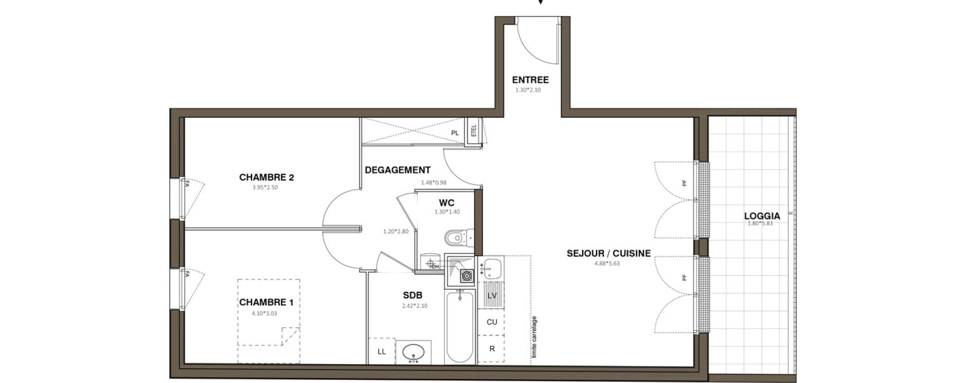 Appartement T3 de 65,14 m2 &agrave; Ach&egrave;res Le ch&ecirc;ne feuillu