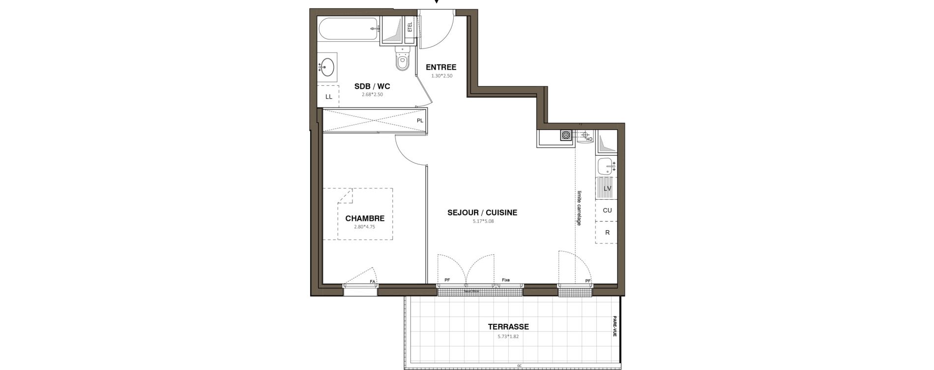 Appartement T2 de 45,56 m2 &agrave; Ach&egrave;res Le ch&ecirc;ne feuillu