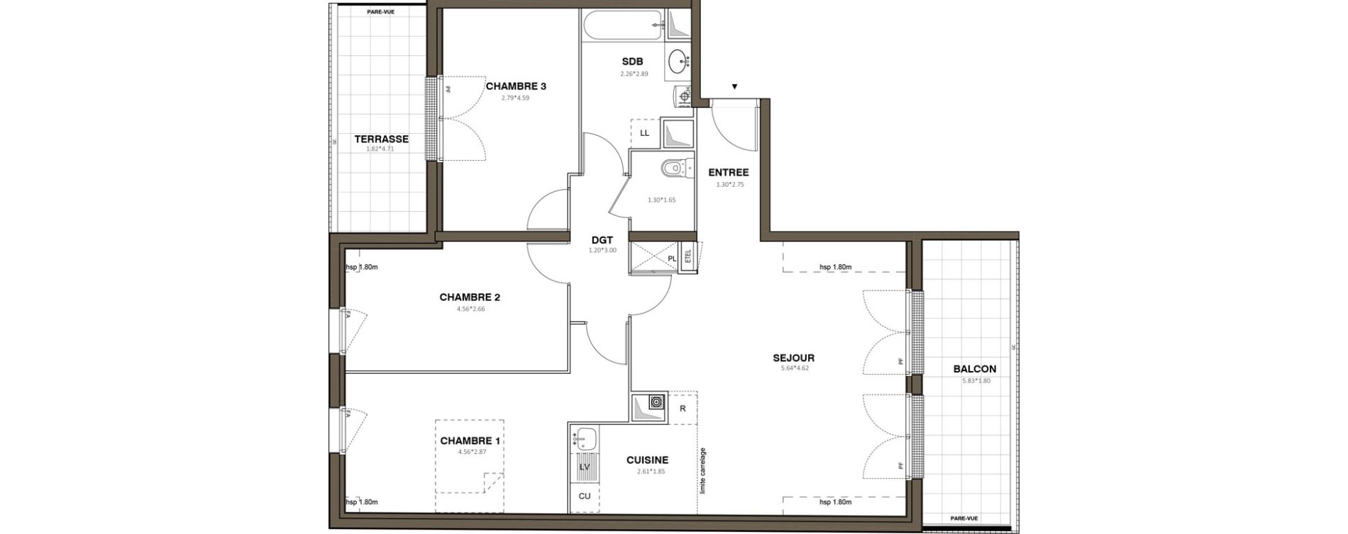 Appartement T4 de 85,89 m2 &agrave; Ach&egrave;res Le ch&ecirc;ne feuillu