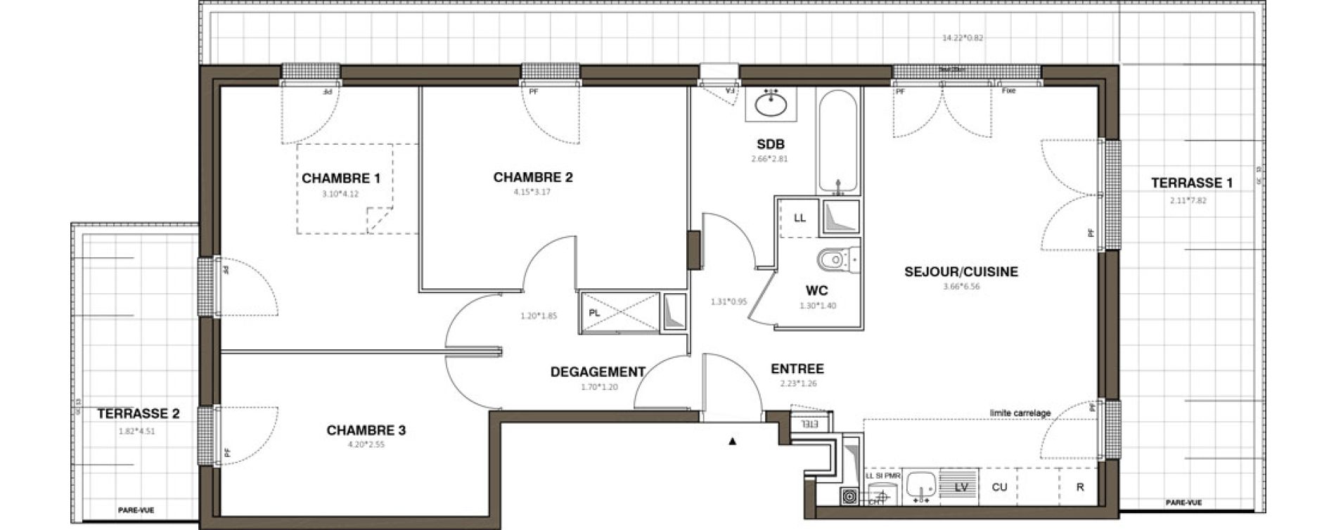 Appartement T4 de 79,88 m2 &agrave; Ach&egrave;res Le ch&ecirc;ne feuillu