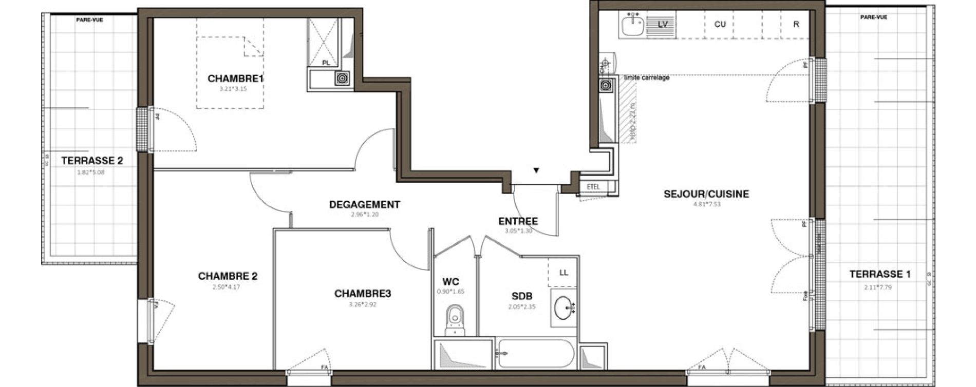 Appartement T4 de 81,09 m2 &agrave; Ach&egrave;res Le ch&ecirc;ne feuillu