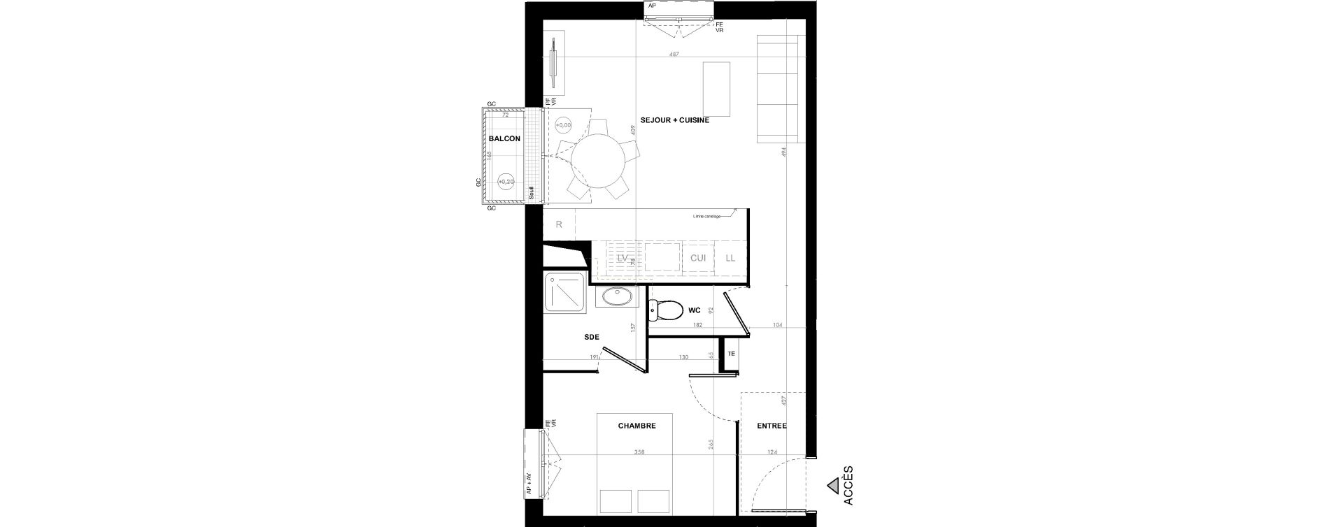 Appartement T2 de 43,30 m2 &agrave; Ach&egrave;res Le ch&ecirc;ne feuillu