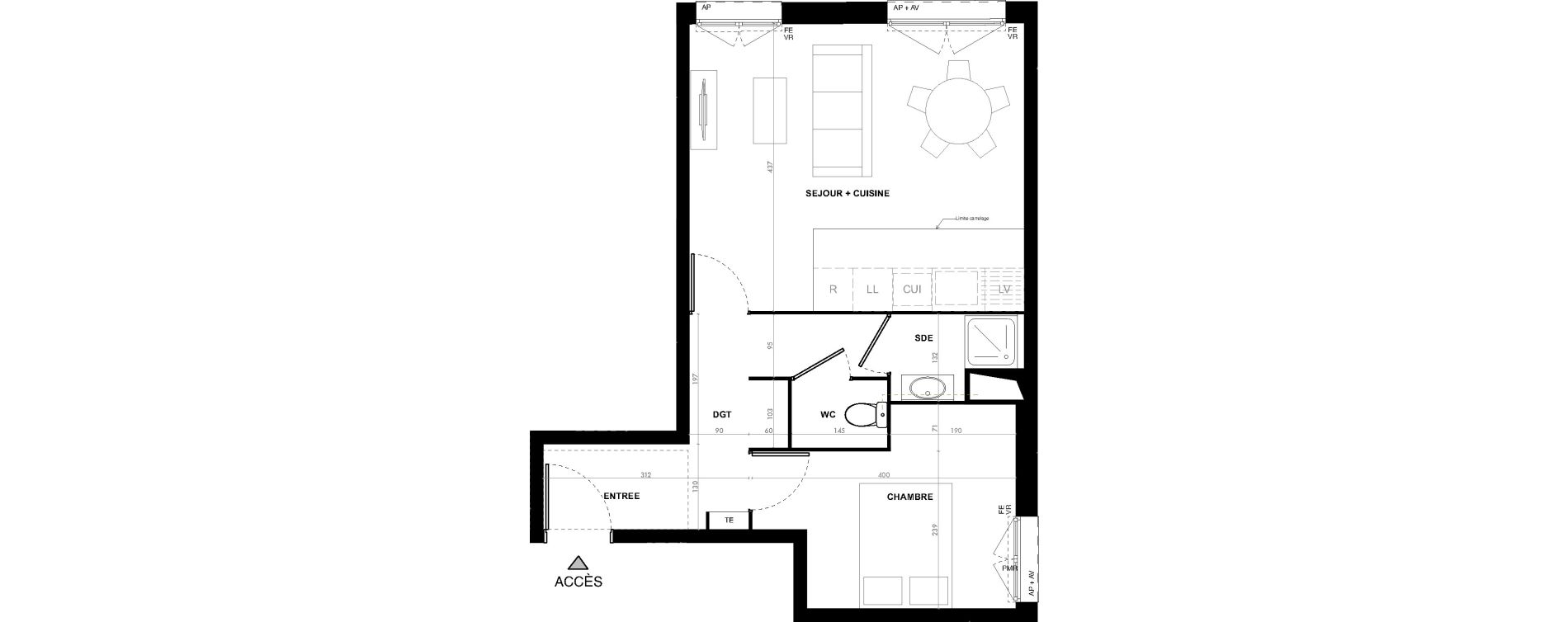 Appartement T2 de 44,00 m2 &agrave; Ach&egrave;res Le ch&ecirc;ne feuillu