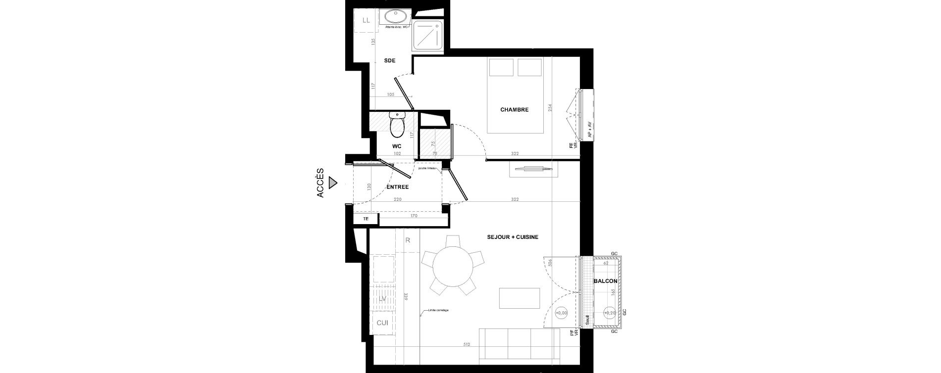 Appartement T2 de 41,50 m2 &agrave; Ach&egrave;res Le ch&ecirc;ne feuillu