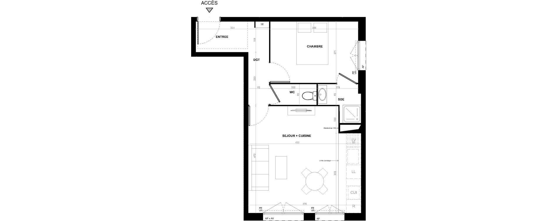 Appartement T2 de 43,70 m2 &agrave; Ach&egrave;res Le ch&ecirc;ne feuillu
