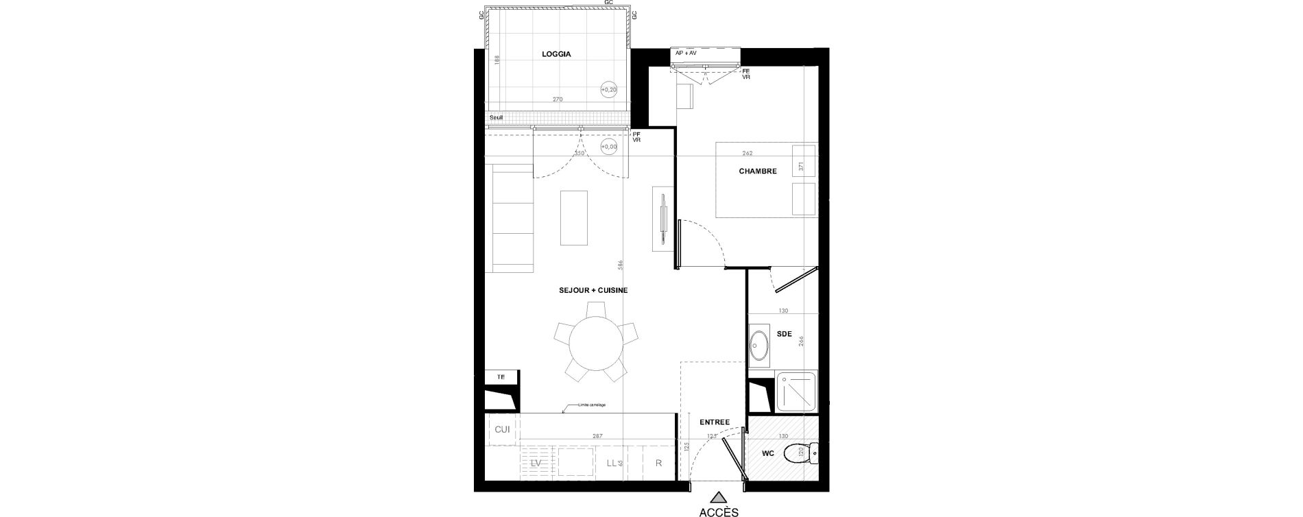 Appartement T2 de 42,40 m2 &agrave; Ach&egrave;res Le ch&ecirc;ne feuillu