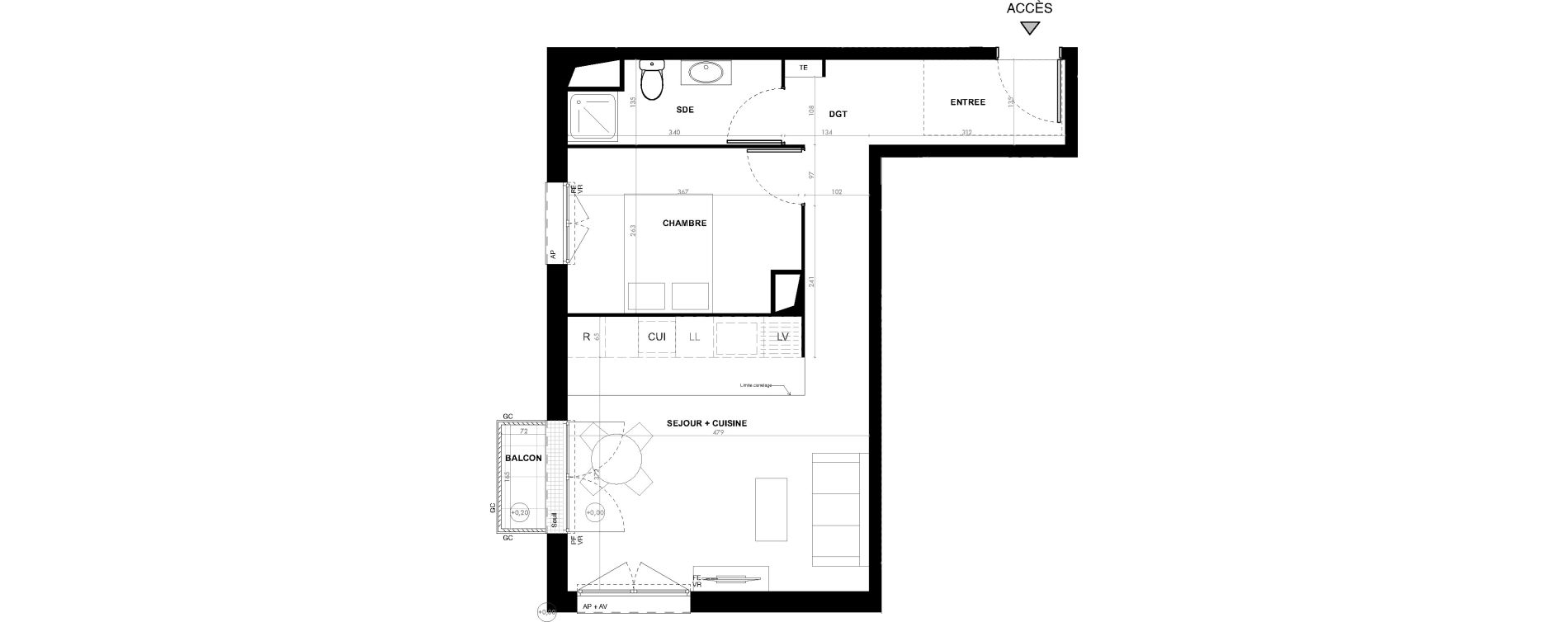 Appartement T2 de 43,00 m2 &agrave; Ach&egrave;res Le ch&ecirc;ne feuillu