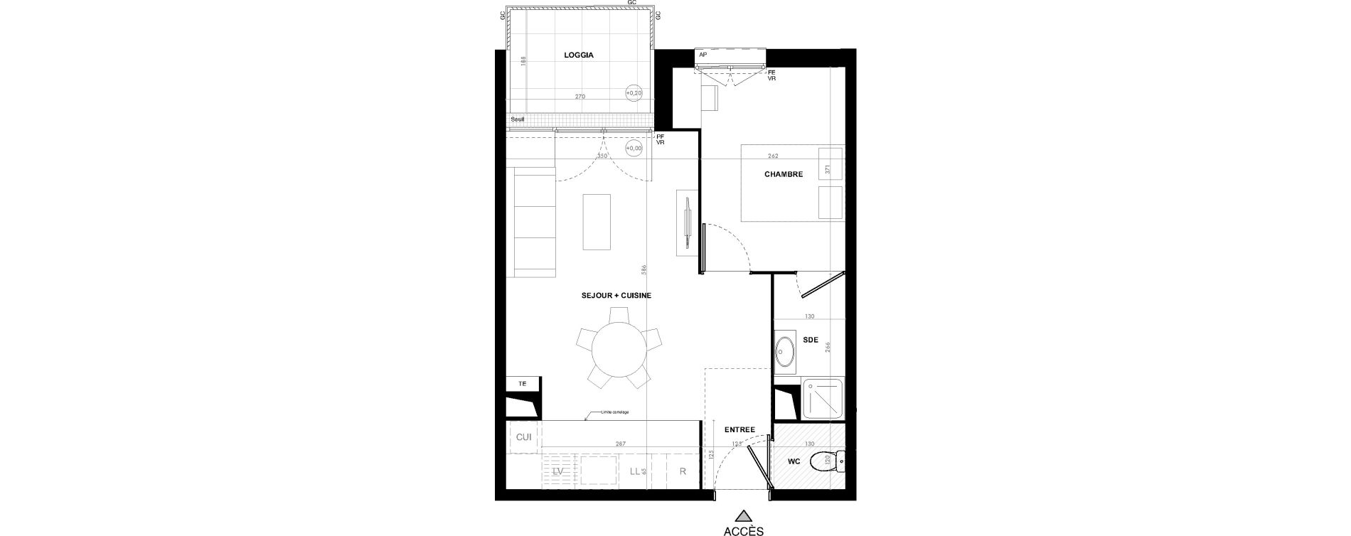 Appartement T2 de 42,40 m2 &agrave; Ach&egrave;res Le ch&ecirc;ne feuillu