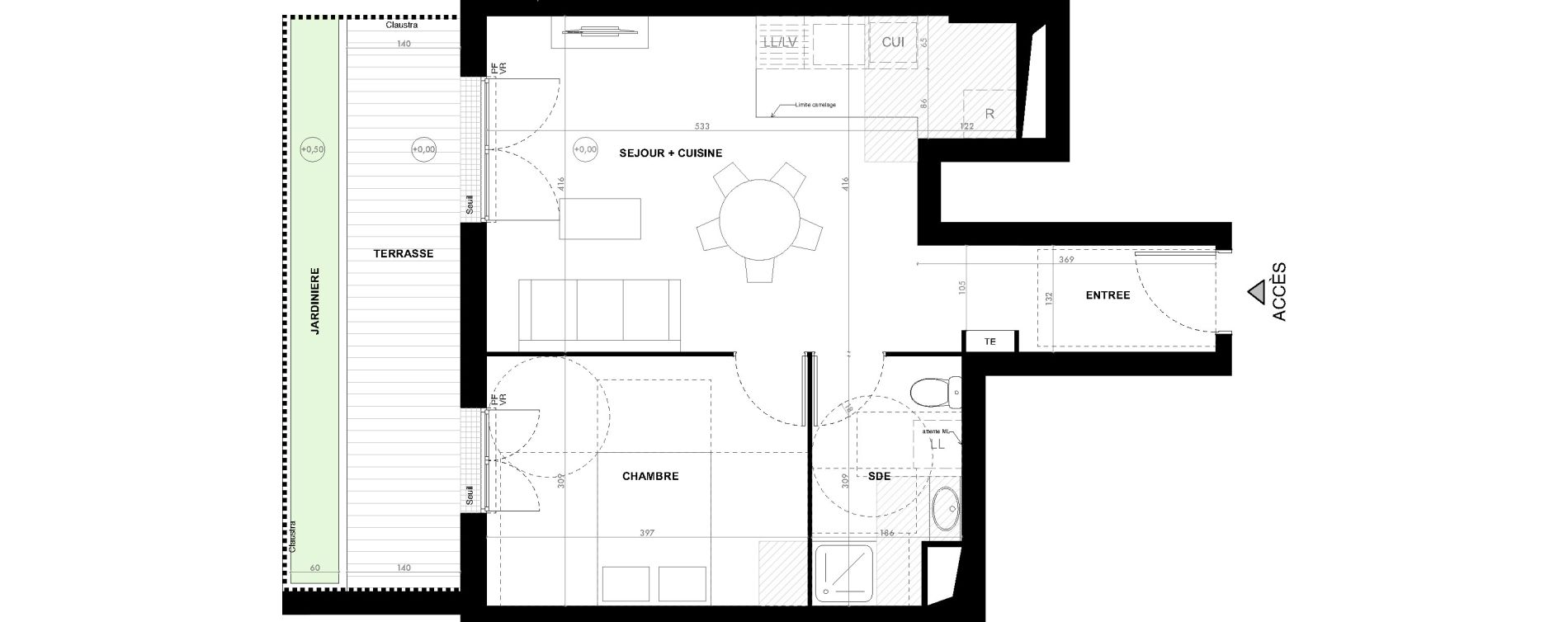 Appartement T2 de 46,20 m2 &agrave; Ach&egrave;res Le ch&ecirc;ne feuillu