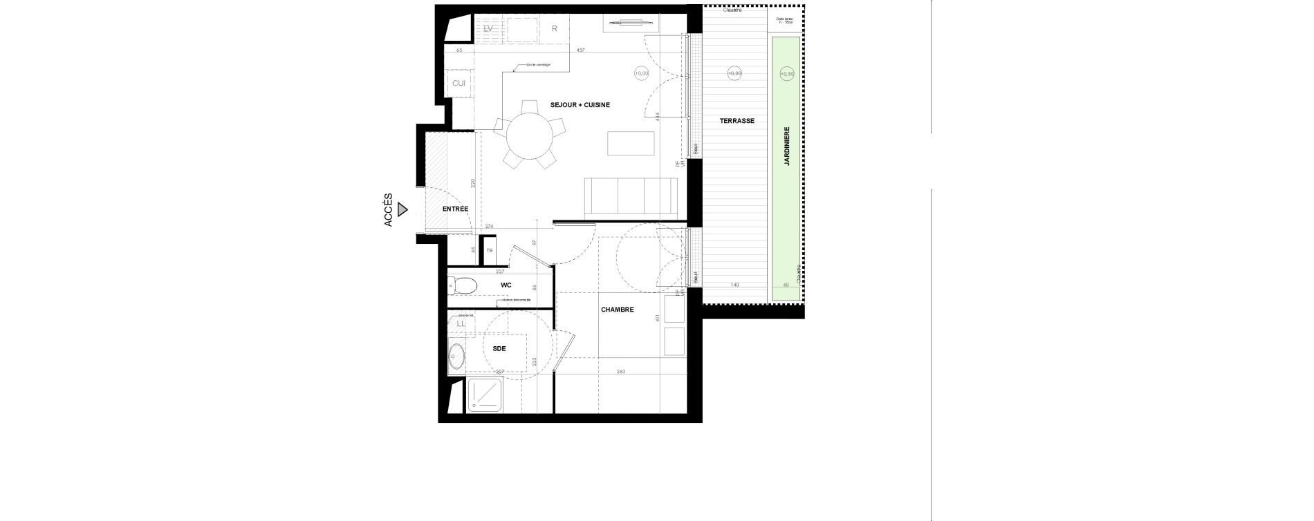 Appartement T2 de 43,80 m2 &agrave; Ach&egrave;res Le ch&ecirc;ne feuillu