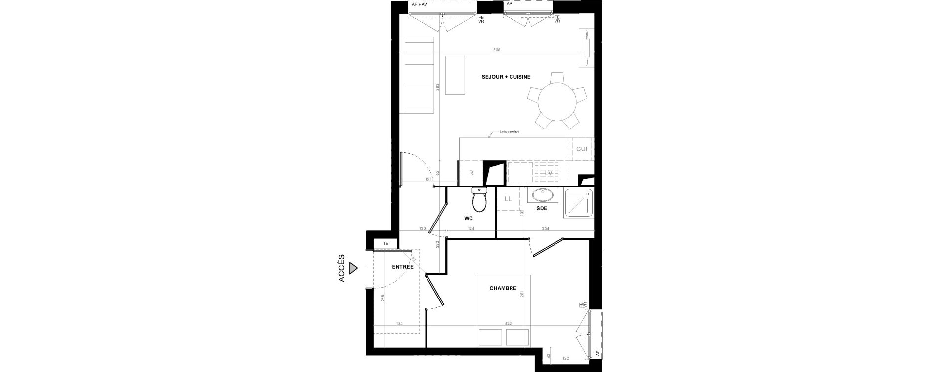 Appartement T2 de 44,90 m2 &agrave; Ach&egrave;res Le ch&ecirc;ne feuillu