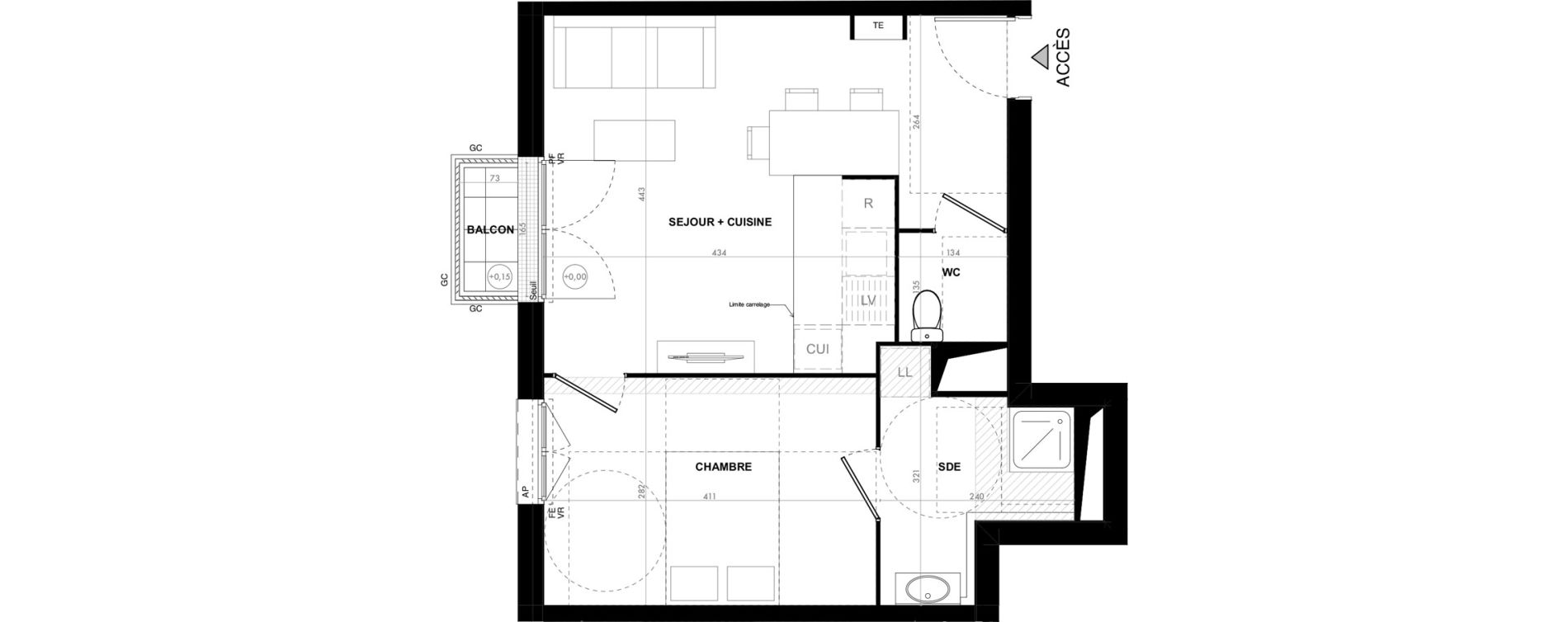Appartement T2 de 41,10 m2 &agrave; Ach&egrave;res Le ch&ecirc;ne feuillu
