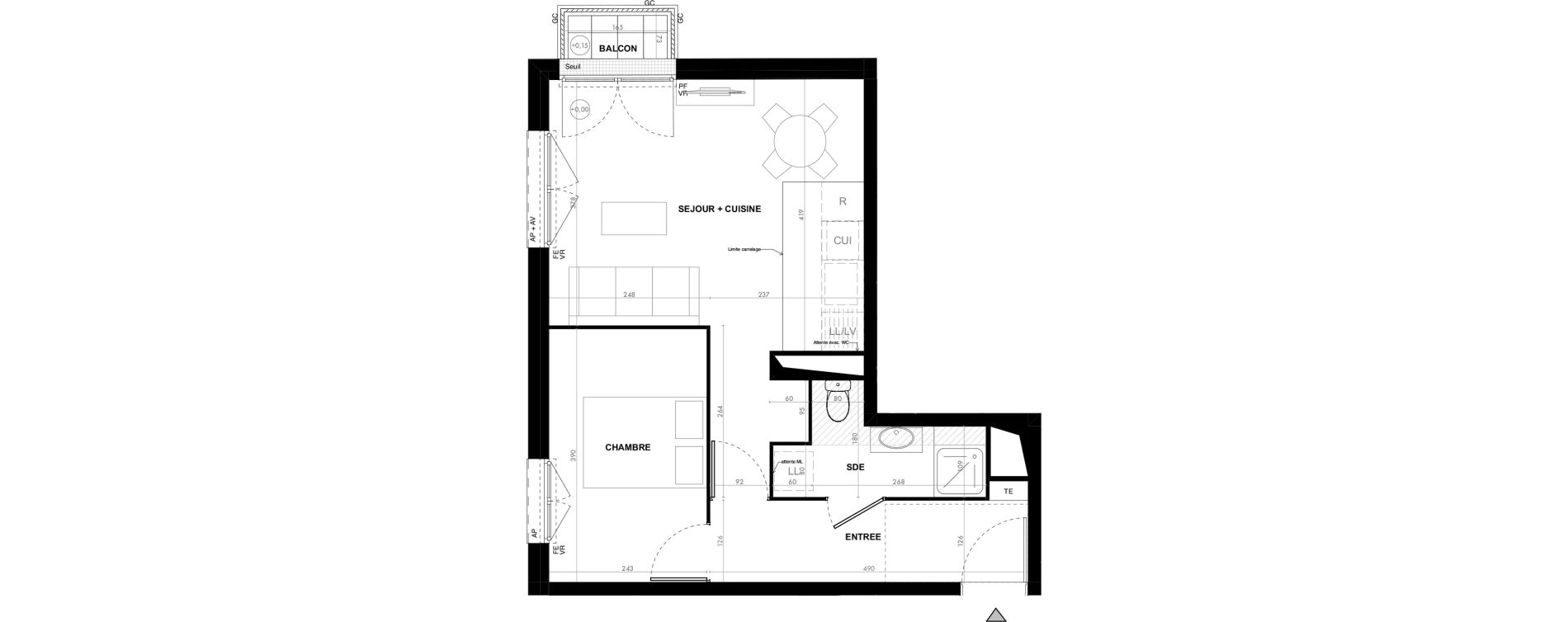 Appartement T2 de 41,50 m2 &agrave; Ach&egrave;res Le ch&ecirc;ne feuillu