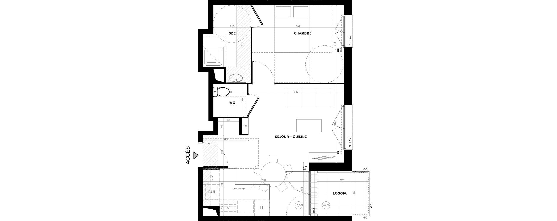 Appartement T2 de 41,30 m2 &agrave; Ach&egrave;res Le ch&ecirc;ne feuillu
