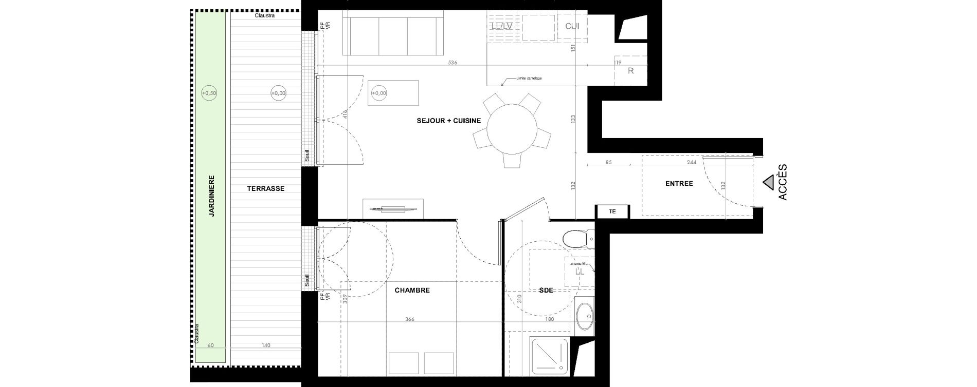 Appartement T2 de 44,30 m2 &agrave; Ach&egrave;res Le ch&ecirc;ne feuillu