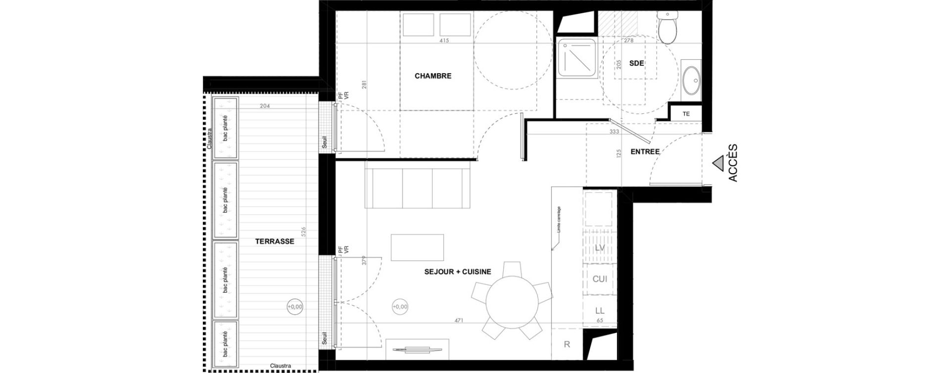 Appartement T2 de 39,50 m2 &agrave; Ach&egrave;res Le ch&ecirc;ne feuillu
