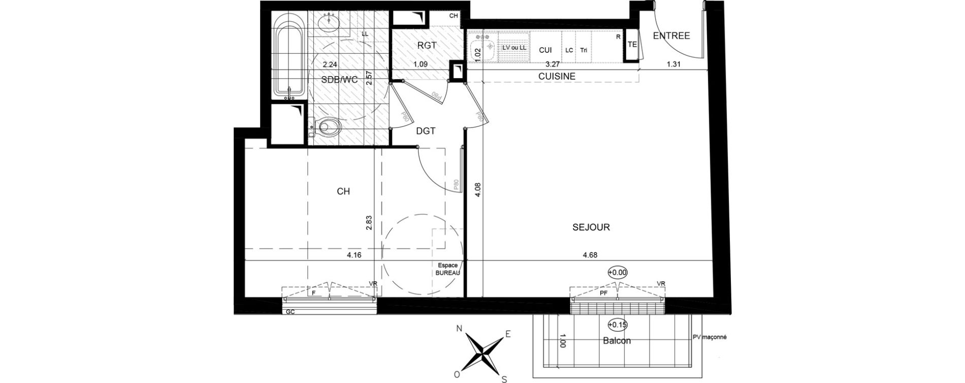 Appartement T2 de 43,80 m2 &agrave; Andr&eacute;sy Denouval