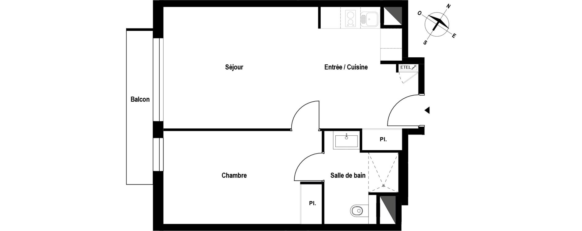 Appartement T2 meubl&eacute; de 45,56 m2 &agrave; Aubergenville Elisabethville