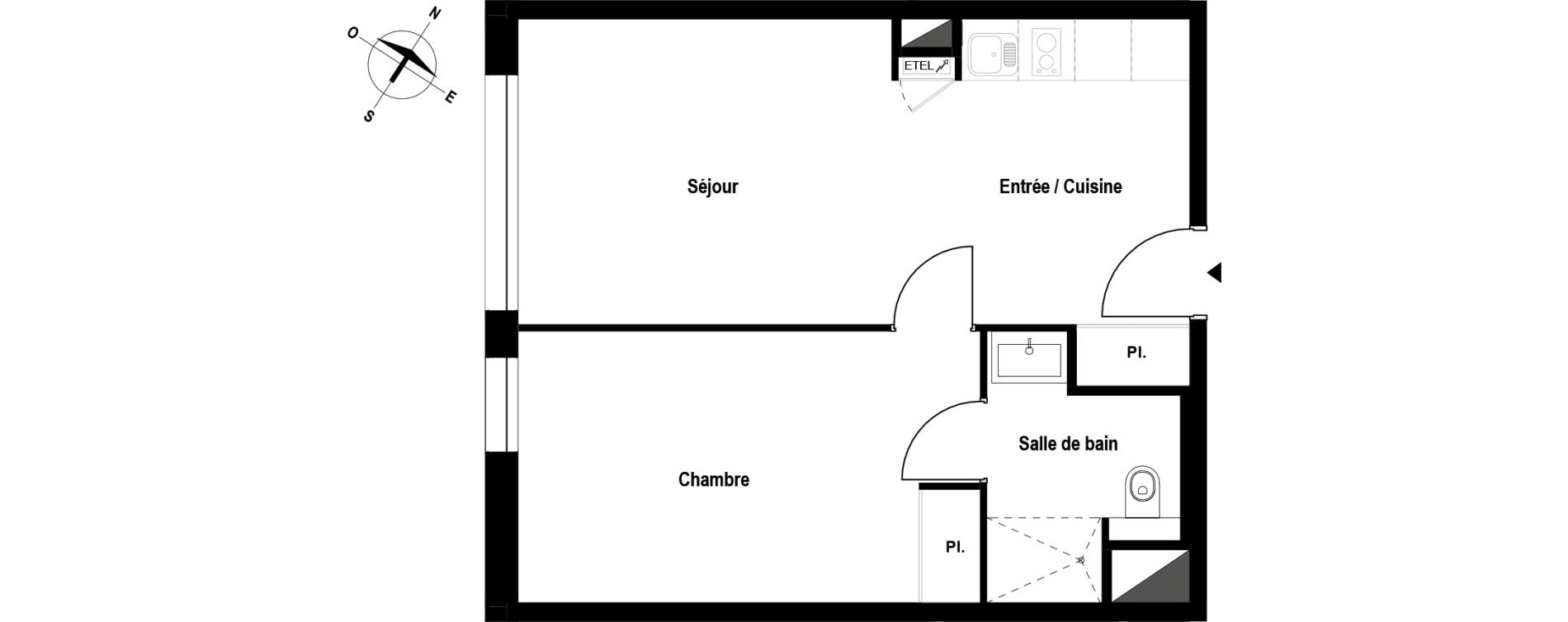 Appartement T2 meubl&eacute; de 42,10 m2 &agrave; Aubergenville Elisabethville