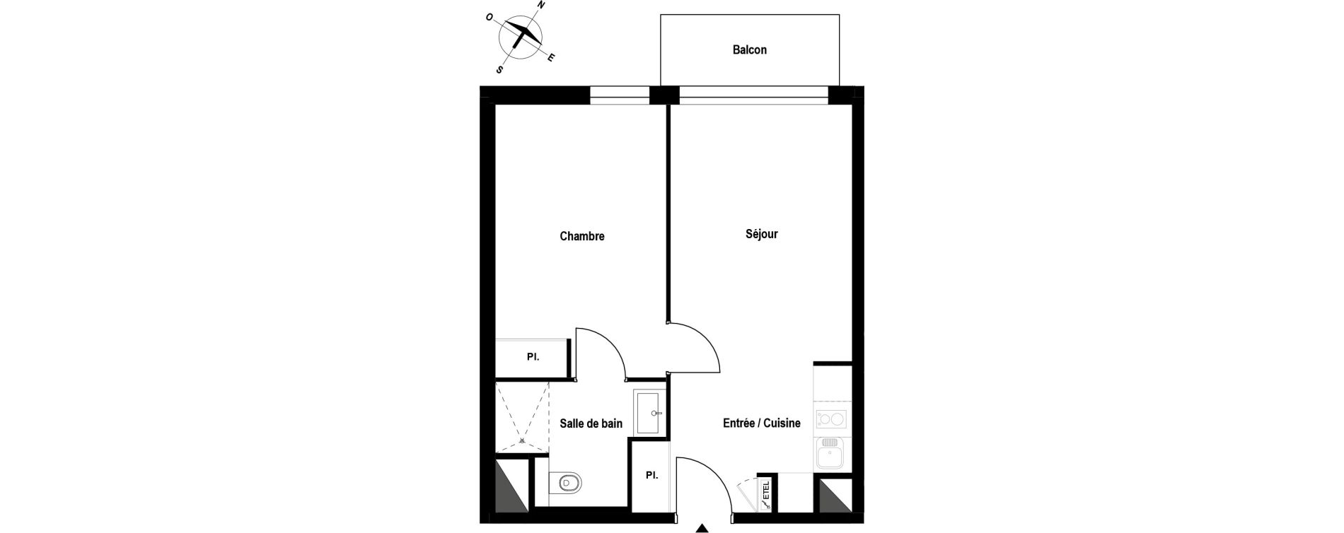 Appartement T2 meubl&eacute; de 38,91 m2 &agrave; Aubergenville Elisabethville