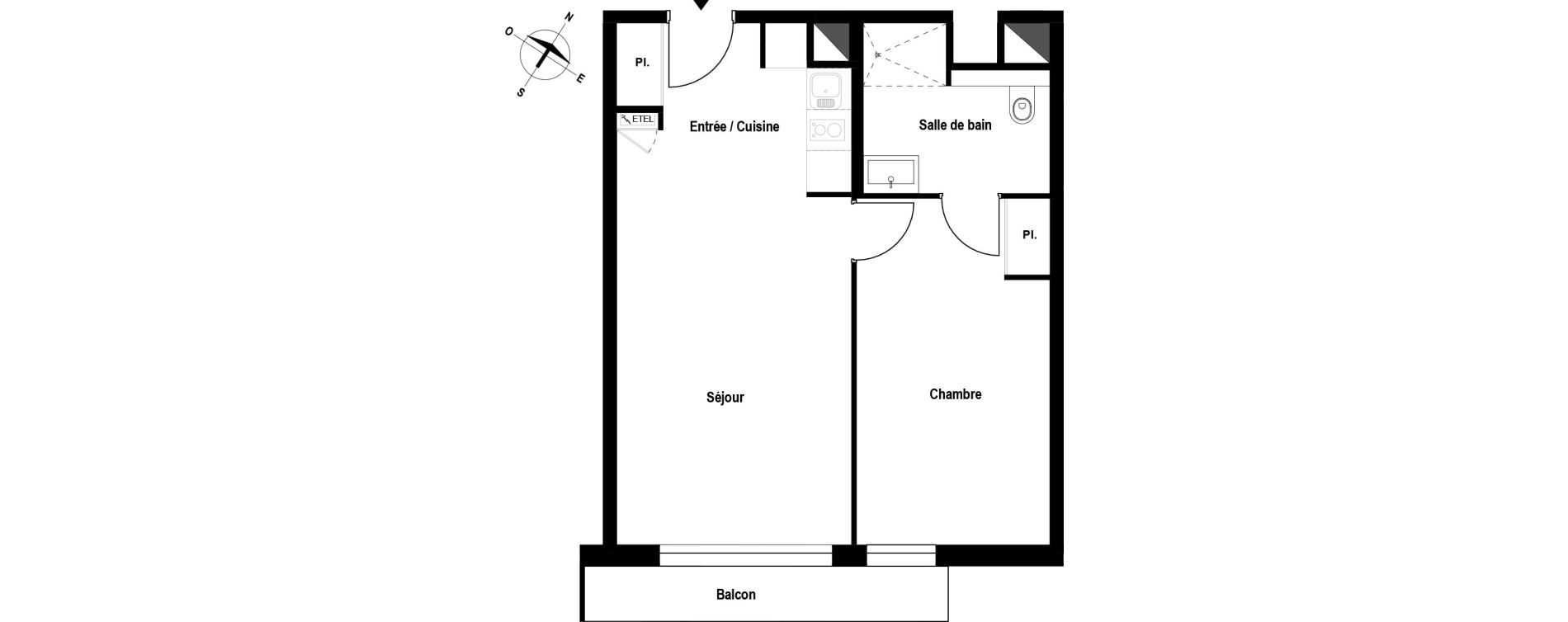 Appartement T2 meubl&eacute; de 44,75 m2 &agrave; Aubergenville Elisabethville
