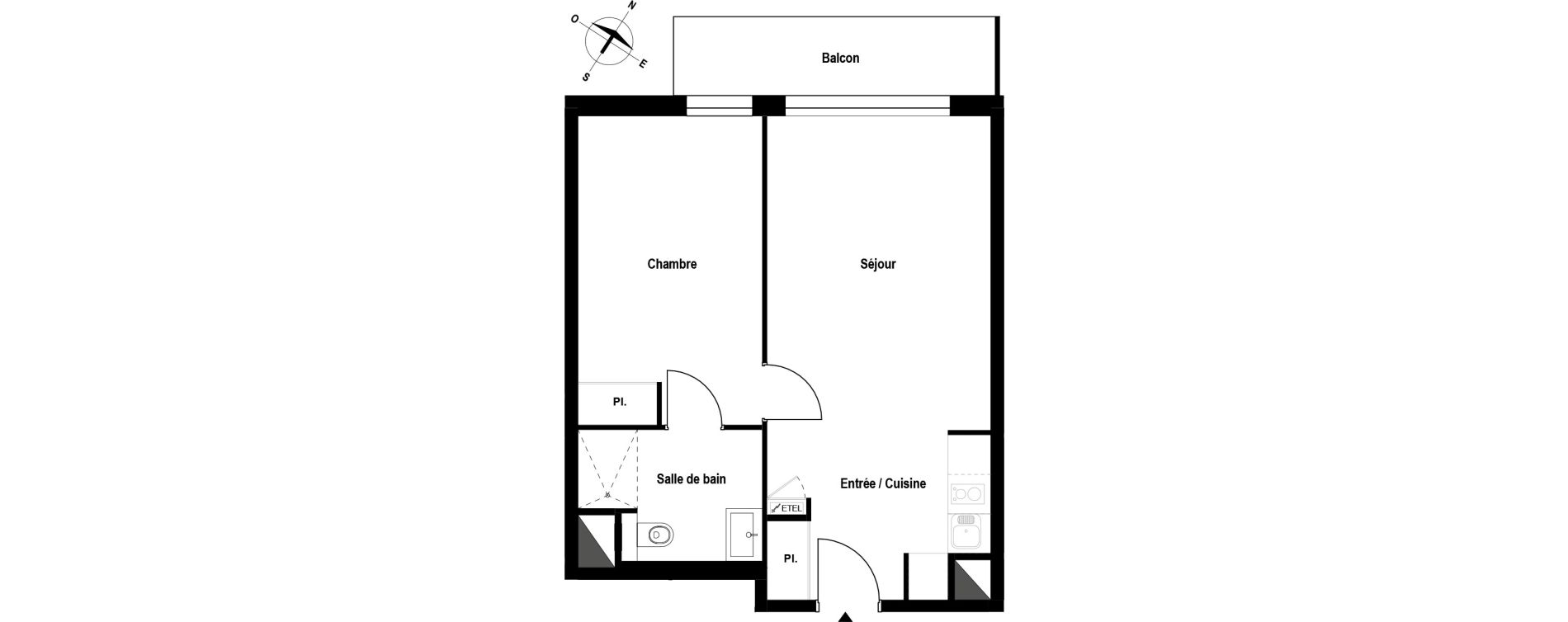 Appartement T2 meubl&eacute; de 42,54 m2 &agrave; Aubergenville Elisabethville