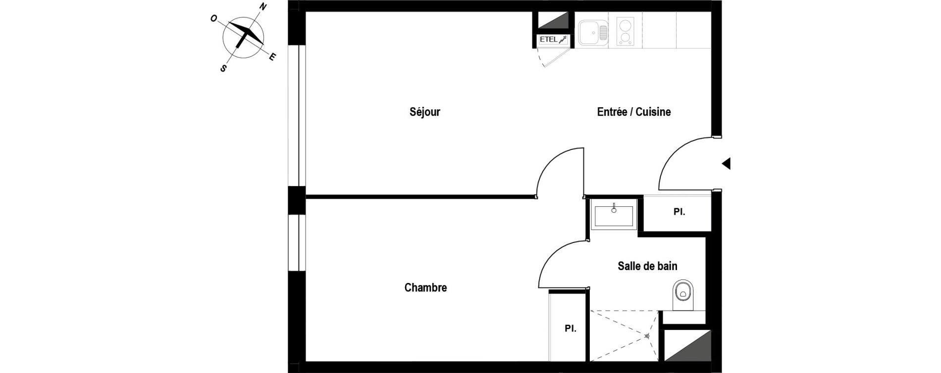 Appartement T2 meubl&eacute; de 42,37 m2 &agrave; Aubergenville Elisabethville