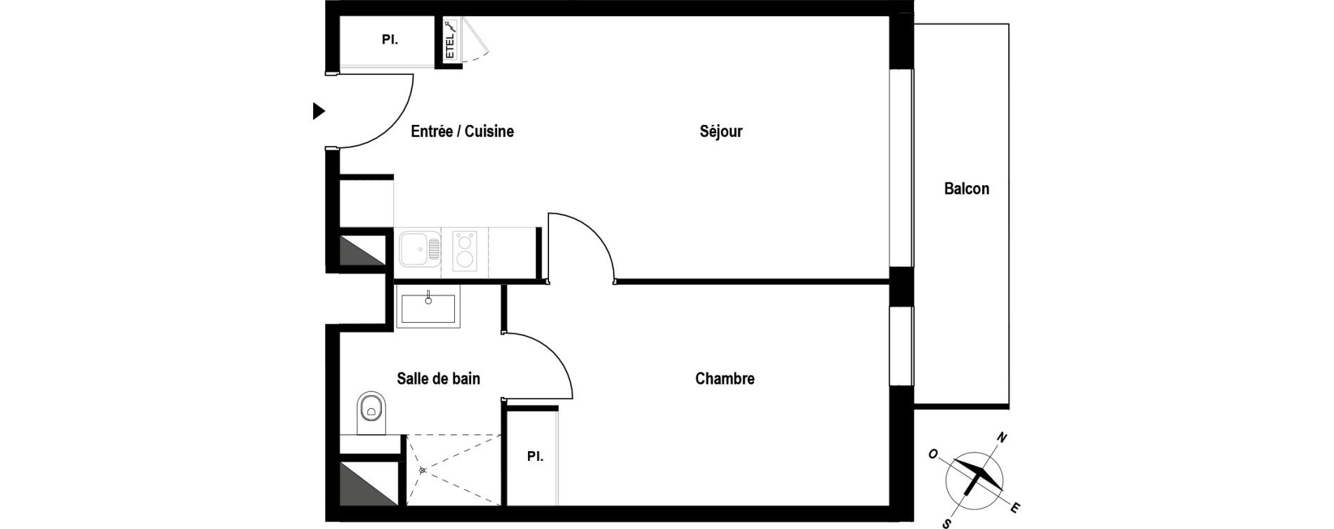 Appartement T2 meubl&eacute; de 40,63 m2 &agrave; Aubergenville Elisabethville
