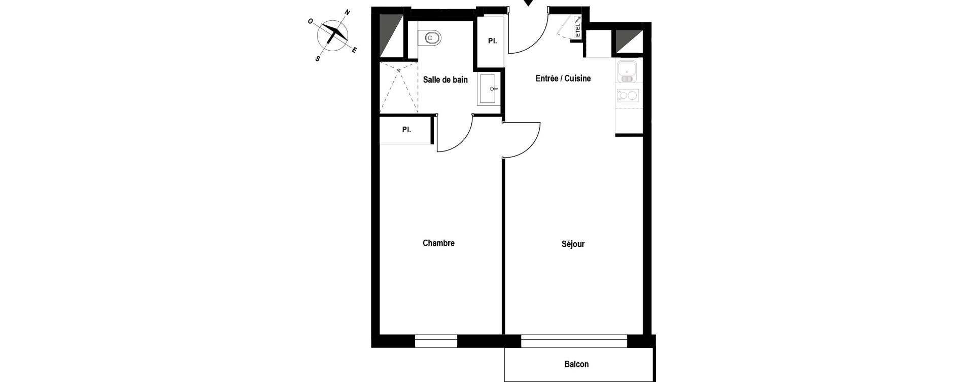 Appartement T2 meubl&eacute; de 43,83 m2 &agrave; Aubergenville Elisabethville