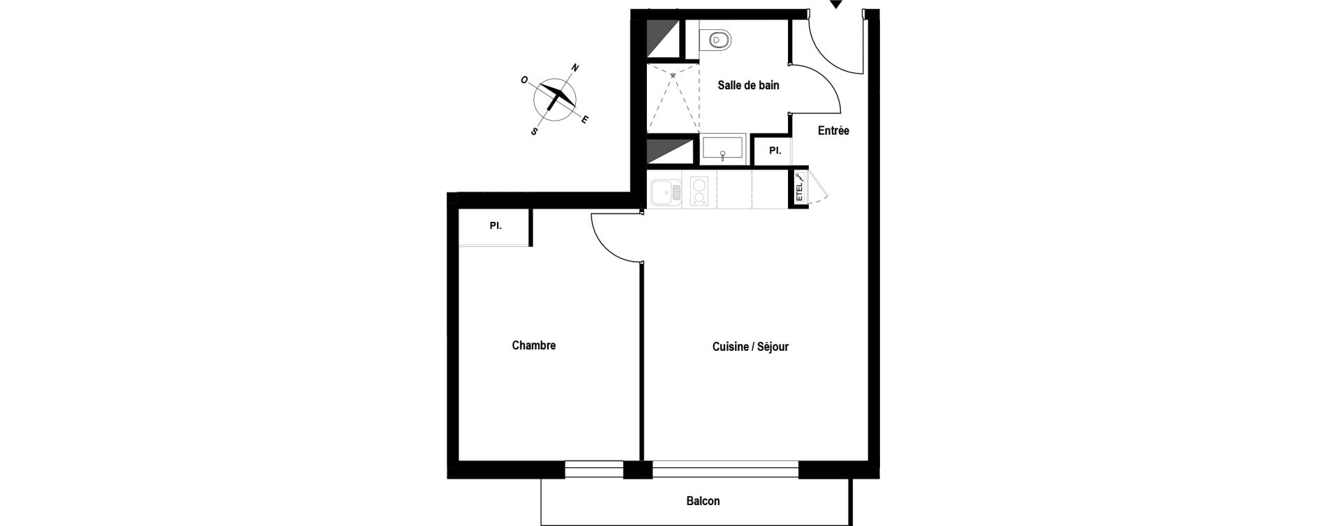 Appartement T2 meubl&eacute; de 40,73 m2 &agrave; Aubergenville Elisabethville