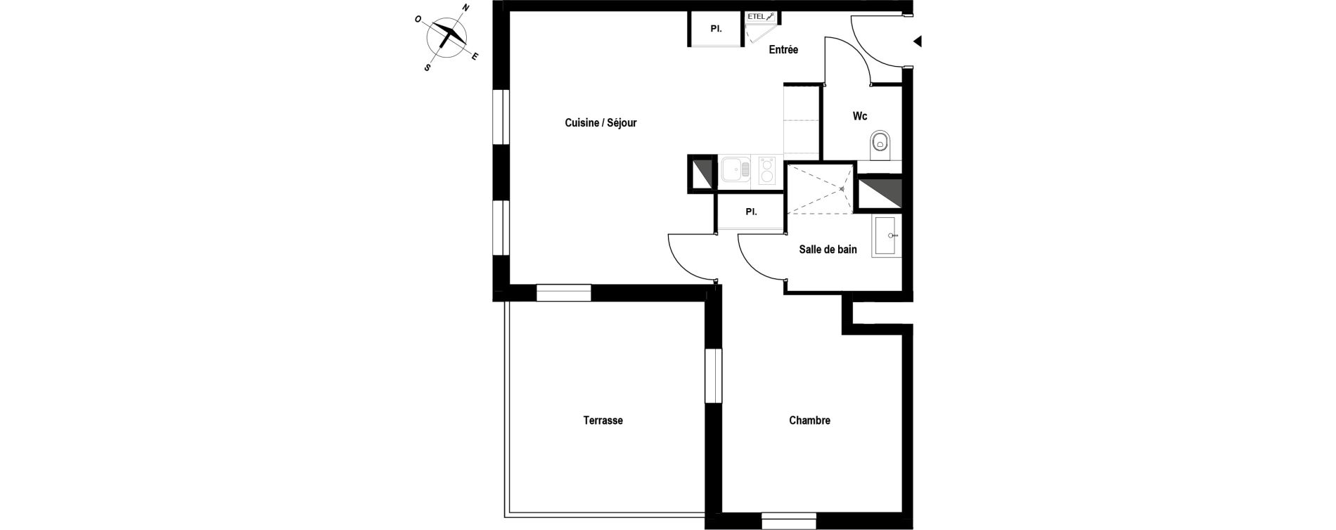 Appartement T2 meubl&eacute; de 46,44 m2 &agrave; Aubergenville Elisabethville