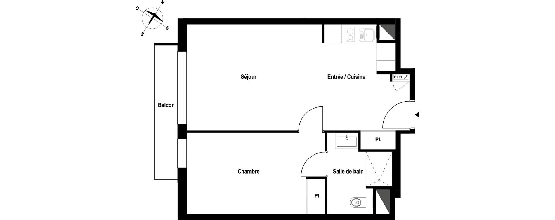 Appartement T2 meubl&eacute; de 45,55 m2 &agrave; Aubergenville Elisabethville