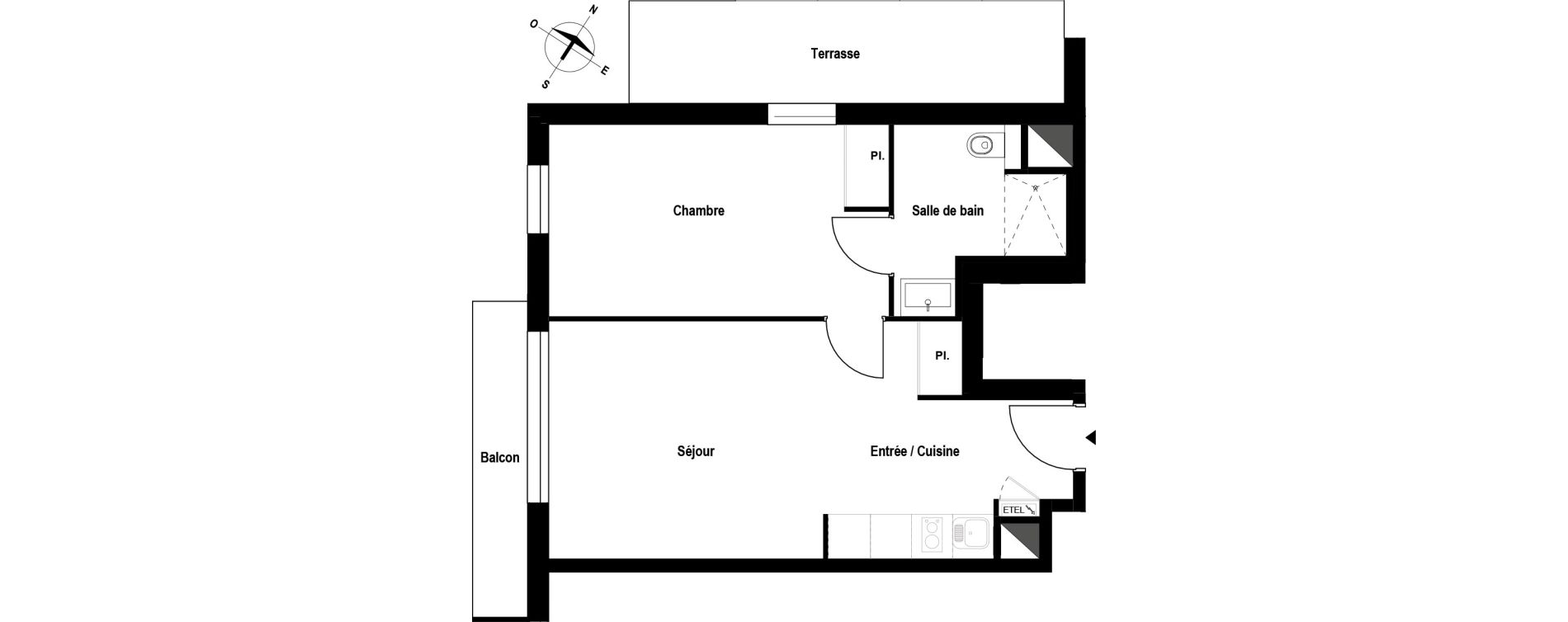 Appartement T2 meubl&eacute; de 42,77 m2 &agrave; Aubergenville Elisabethville