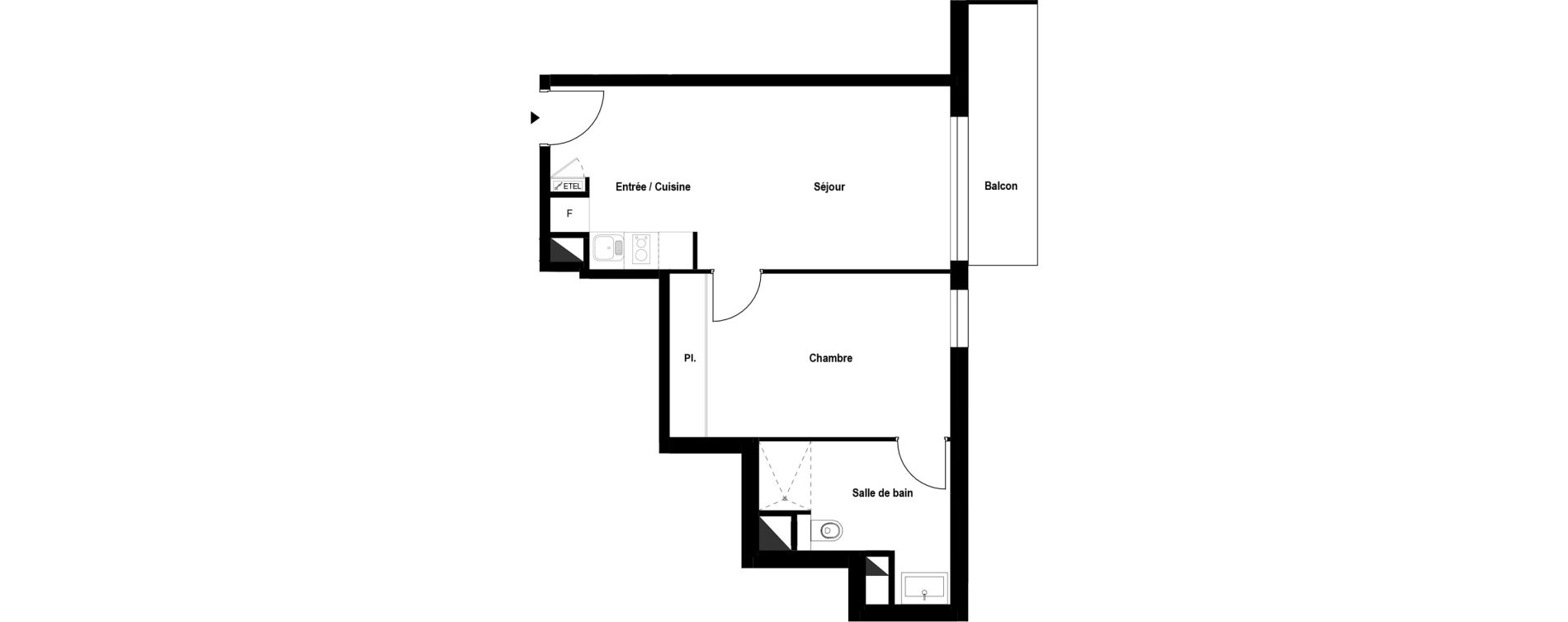 Appartement T2 meubl&eacute; de 41,91 m2 &agrave; Aubergenville Elisabethville