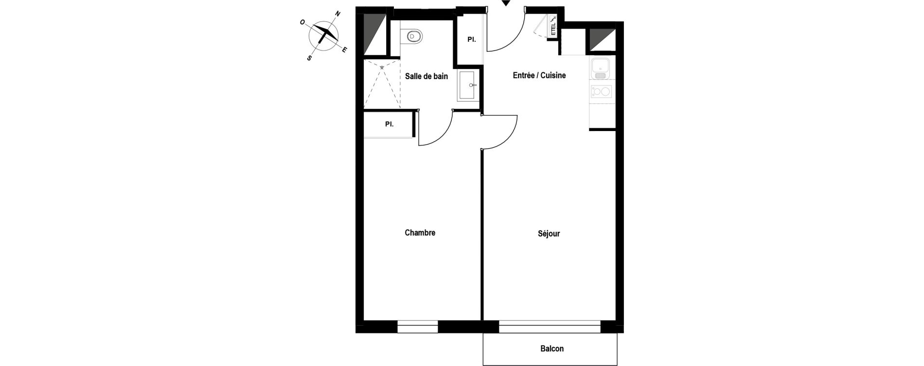Appartement T2 meubl&eacute; de 43,84 m2 &agrave; Aubergenville Elisabethville