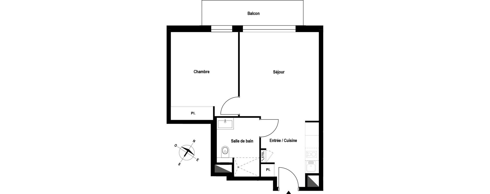 Appartement T2 meubl&eacute; de 41,51 m2 &agrave; Aubergenville Elisabethville