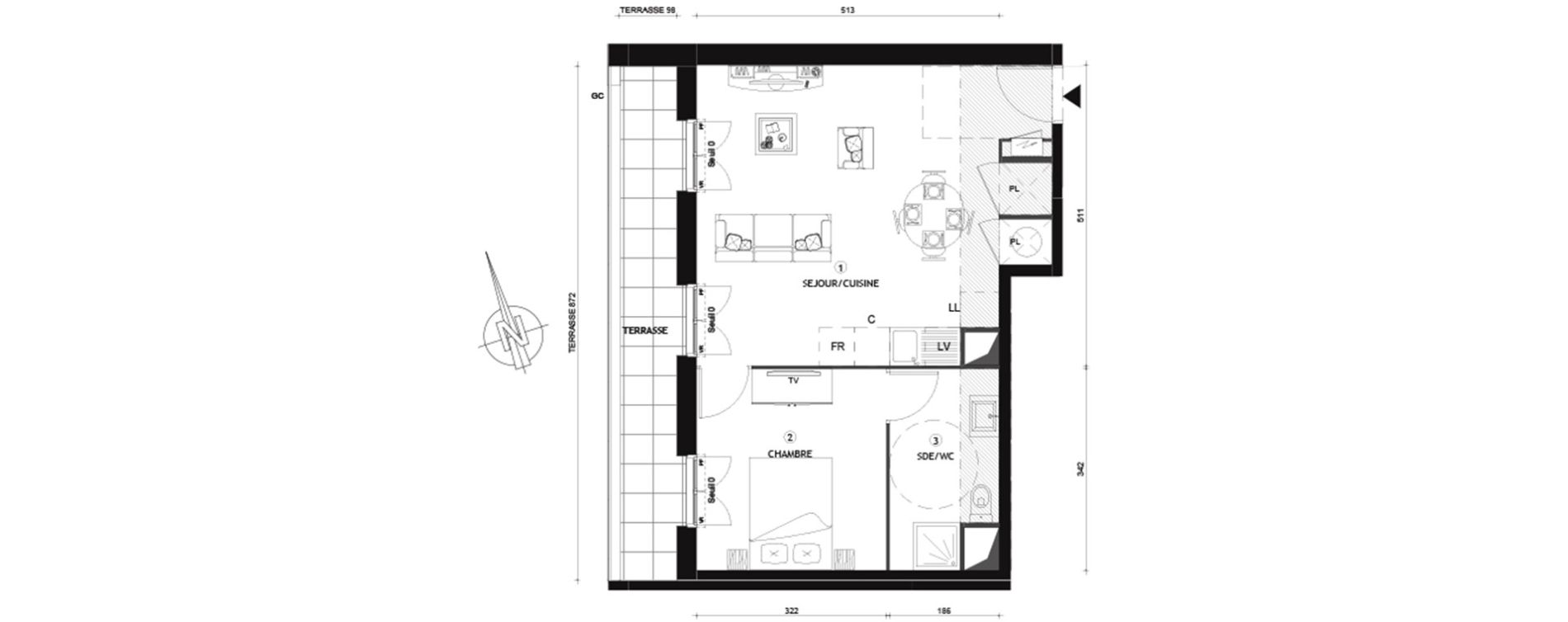 Appartement T2 de 45,20 m2 &agrave; Beynes Centre