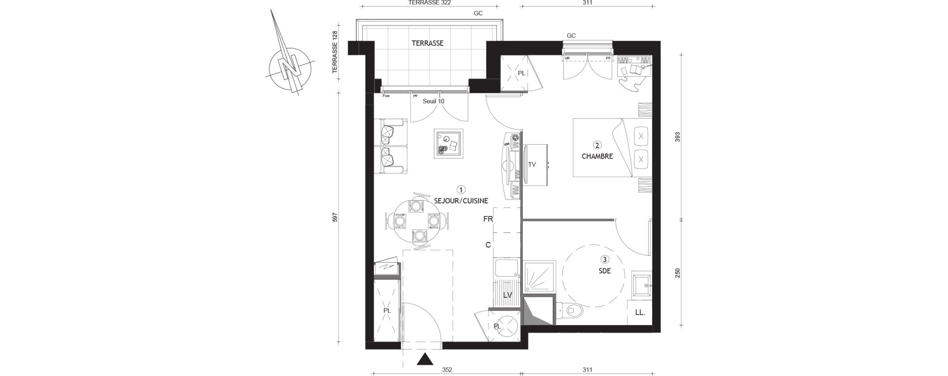 Appartement T2 de 40,60 m2 &agrave; Beynes Centre