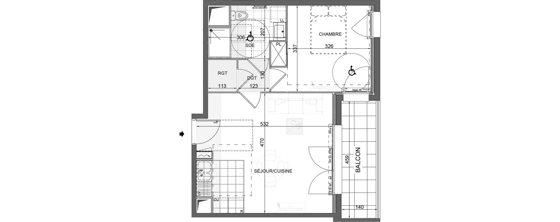 Appartement T2 de 44,15 m2 &agrave; Bois-D'Arcy Les communes - la chapelle saint-jean
