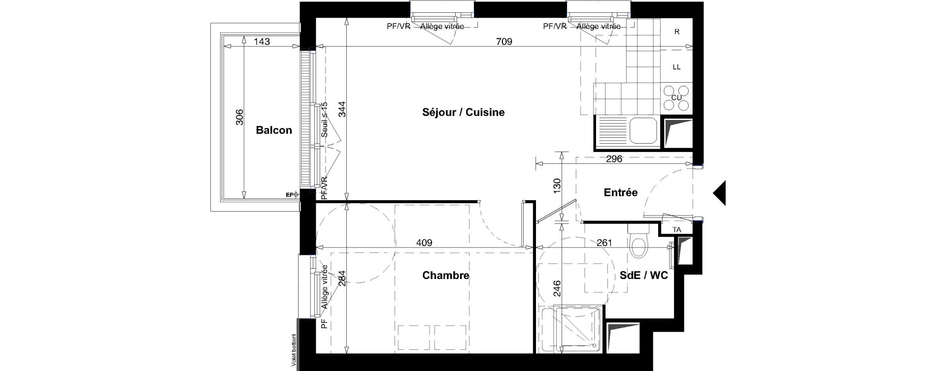 Appartement T2 de 42,14 m2 &agrave; Bois-D'Arcy La croix bonnet