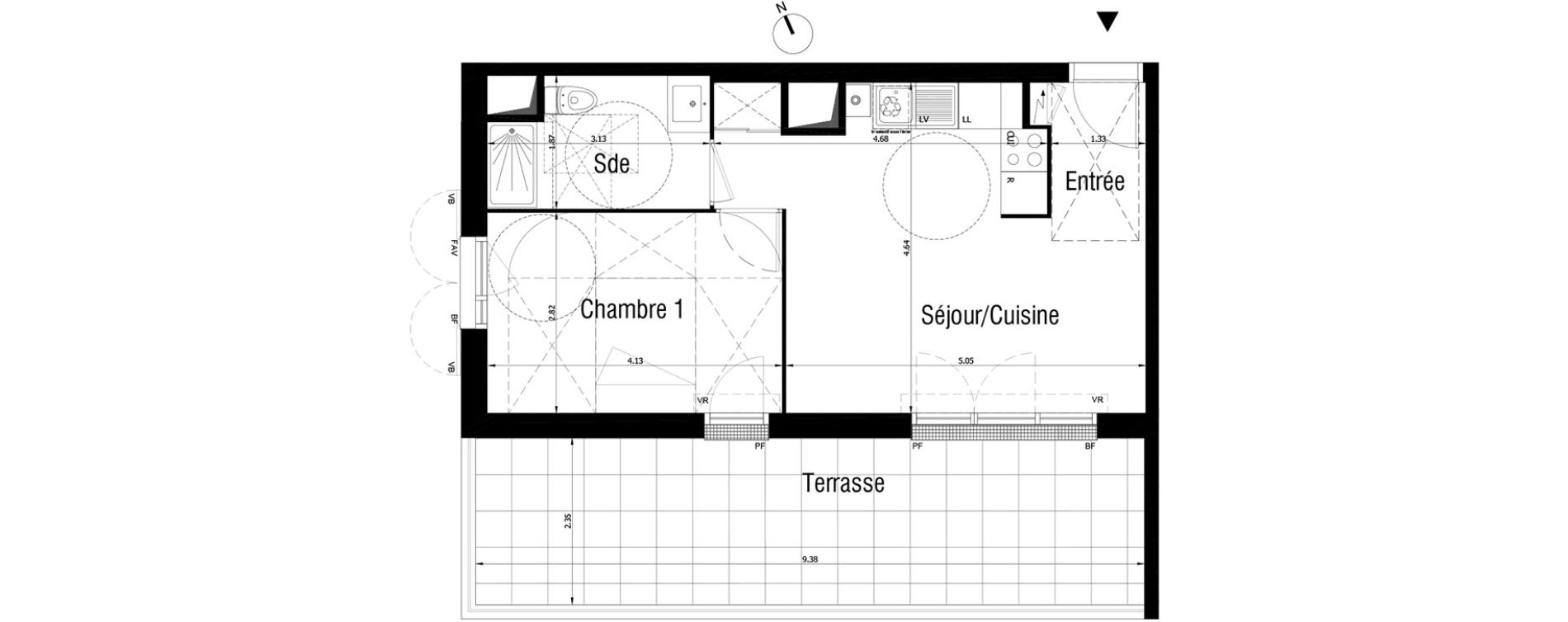 Appartement T2 de 41,24 m2 &agrave; Bois-D'Arcy La croix bonnet