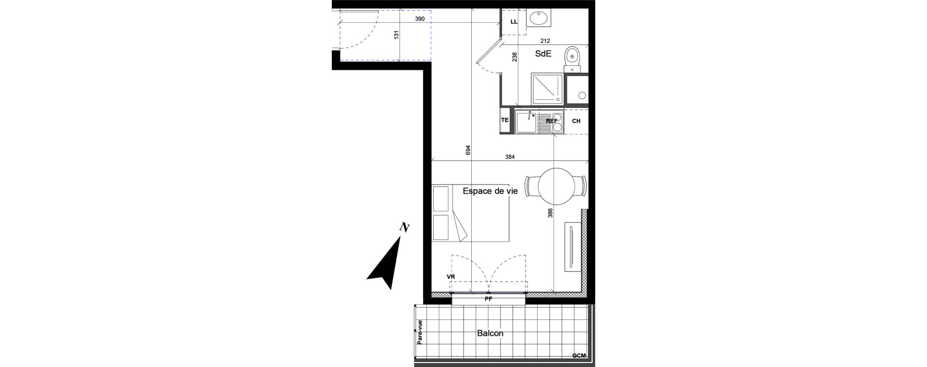 Appartement T1 de 28,26 m2 &agrave; Bois-D'Arcy La butte du moulin