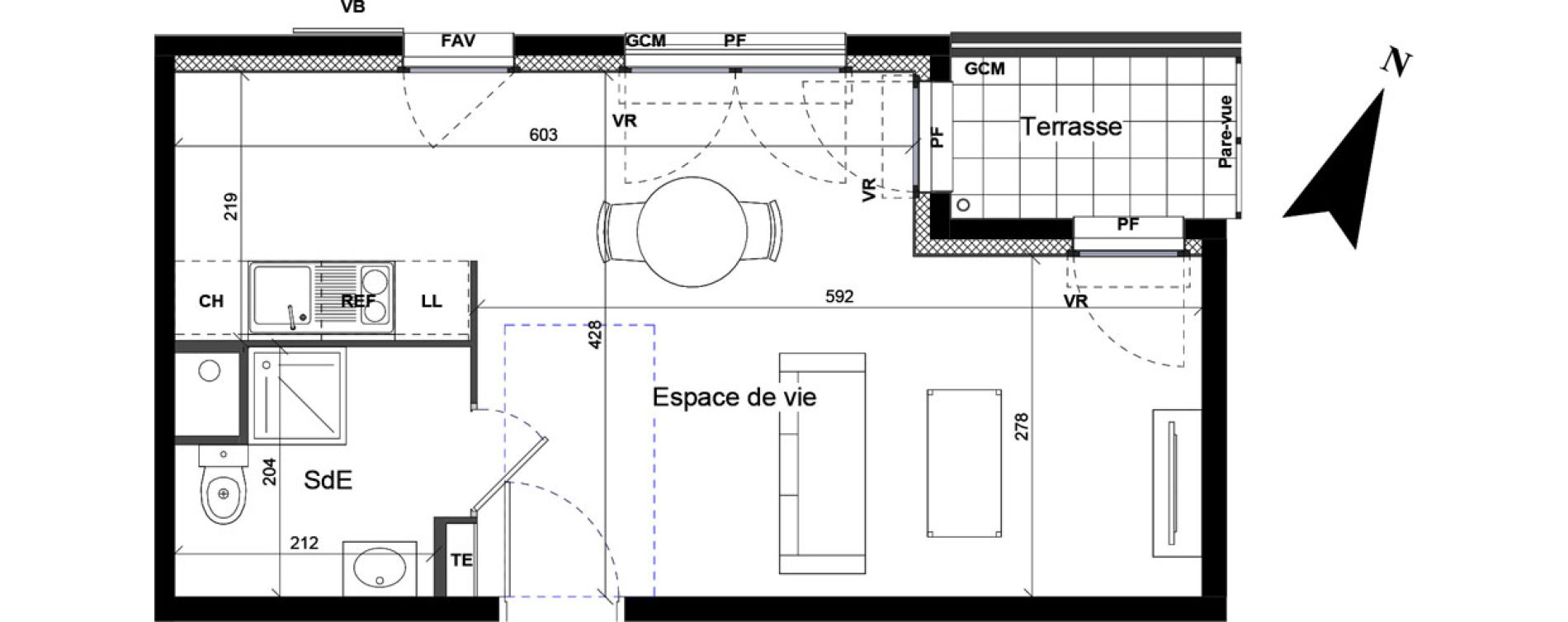 Appartement T1 de 31,44 m2 &agrave; Bois-D'Arcy La butte du moulin
