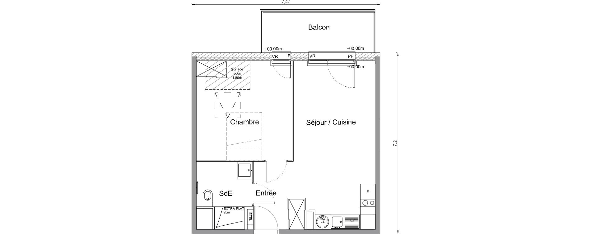 Appartement T2 de 43,70 m2 &agrave; Bonni&egrave;res-Sur-Seine Centre