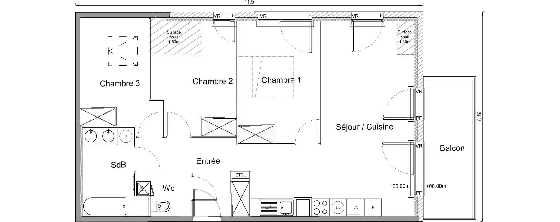 Appartement T4 de 72,40 m2 &agrave; Bonni&egrave;res-Sur-Seine Centre